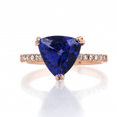 Trillion Shape Tanzanite 2.87 Carat Ring In 14K Rose Gold With Accented Diamond