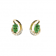Tsavorite Garnet Oval 1.06 Carat With Diamond Accents Earrings in 14K Yellow gold