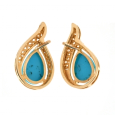 Turquoise 14.49 Carat With Accented Diamond Stud Earring in 14K Yellow Gold