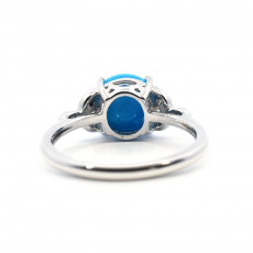 Turquoise Cab  Round 1.85 Carat  Ring In 14K White Gold Accented With Diamonds