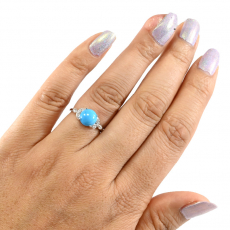 Turquoise Cab  Round 1.85 Carat  Ring In 14K White Gold Accented With Diamonds