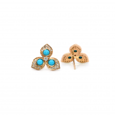 Turquoise Cab 0.65 Carat Stud Earrings In14K Yellow Gold  With Accented Diamonds