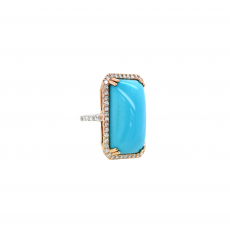 Turquoise Cab Cushion 22.71 Carat Ring with Accent Diamonds in 14K Tri Tone (White/Yellow/Rose) Gold