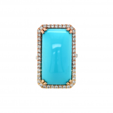 Turquoise Cab Cushion 22.71 Carat Ring with Accent Diamonds in 14K Tri Tone (White/Yellow/Rose) Gold