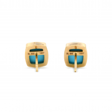 Turquoise Cab Cushion Shape 4.99 Carats Bezel Set Stud Earring In 14k Yellow Gold