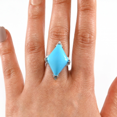 Turquoise Cab Diamond Shape14.92Carat Ring in 14K White Gold with Diamond Accent