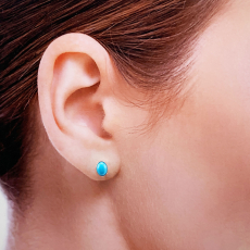 Turquoise Cab Oval 1.62 Carat Stud Earring in 14K White Gold