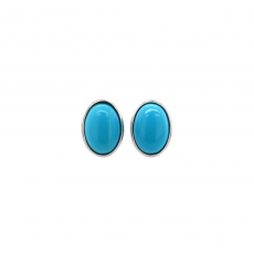 Turquoise Cab Oval 1.62 Carat Stud Earring in 14K White Gold