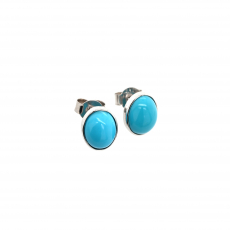 Turquoise Cab Oval 3.70 Carat Stud Earring in 14K White Gold