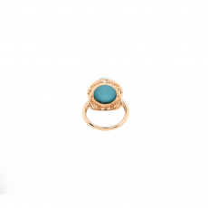Turquoise Cab Oval 7.44 Carat Ring in 14K Yellow Gold with Diamond Accent