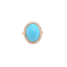 Turquoise Cab Oval 7.44 Carat Ring in 14K Yellow Gold with Diamond Accent
