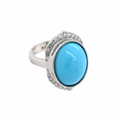 Turquoise Cab Oval 9.32 Carat Ring with Accent Diamonds in 14K White Gold