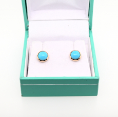 Turquoise Cab Round 1.59 Carat Stud Earring in 14K Yellow Gold