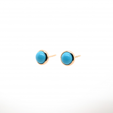 Turquoise Cab Round 1.59 Carat Stud Earring in 14K Yellow Gold