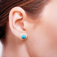 Turquoise Cab Round 2.39 Carat Stud Earring in 14K White Gold