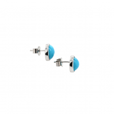 Turquoise Cab Round 2.39 Carat Stud Earring in 14K White Gold