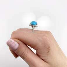 Turquoise Cab Round 5.40 Carat Ring with Diamond Accent in 14K White Gold