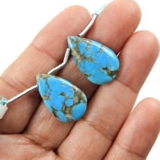 Turquoise Drops Almond Shape 23x14mm Drilled Beads Matching Pair