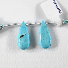 Turquoise Drops Almond Shape 26x10mm Drilled Beads Matching Pair