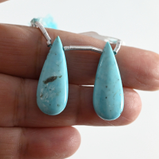 Turquoise Drops Almond Shape 26x10mm Drilled Beads Matching Pair
