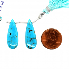 Turquoise Drops Almond Shape 27x10mm Drilled Bead Matching Pair