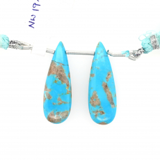 Turquoise Drops Almond Shape 30x10mm Drilled Bead Matching Pair