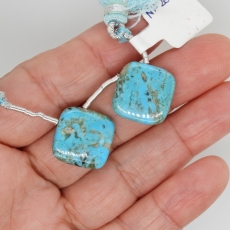Turquoise Drops Cushion Shape 16x16mm Drilled Beads Matching Pair