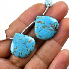 Turquoise Drops Heart Shape 21x21mm Drilled Beads Matching Pair