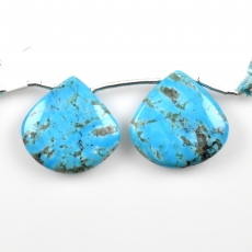 Turquoise Drops Heart Shape 21x21mm Drilled Beads Matching Pair