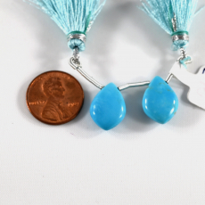 Turquoise Drops Leaf Shape 16x11mm Drilled Beads Matching Pair