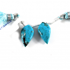 Turquoise Drops Leaf Shape 21x11mm Front to Back Drilled Beads Matching Pair