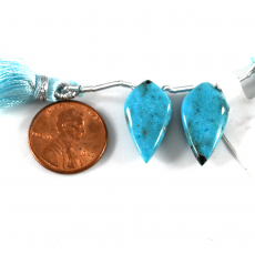 Turquoise Drops Leaf Shape 21x11mm Front to Back Drilled Beads Matching Pair