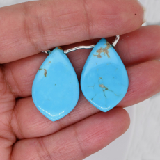 Turquoise Drops Leaf Shape 29x18mm Drilled Bead Matching Pair