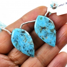 Turquoise Drops Leaf Shape 30x17mm Drilled Beads Matching Pair