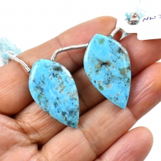 Turquoise Drops Leaf Shape 30x17mm Drilled Beads Matching Pair