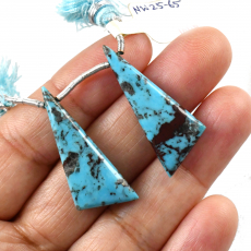 Turquoise Drops Trillion Shape 30x13mm Drilled Beads Matching Pair