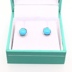 Turquoise Round 1.59 Carat Stud Earring in 14K White Gold
