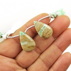 Variscite Drops Almond Shape 21x13mm Drilled Beads Matching Pair