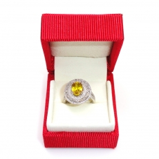 Vintage style Yellow Sapphire 2.90 Carat And Diamond Halo Ring, With  In 14K White Gold