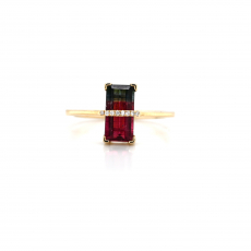 Watermelon Tourmaline 1.20 Carat Ring In 14k Yellow Gold With Accented Diamond