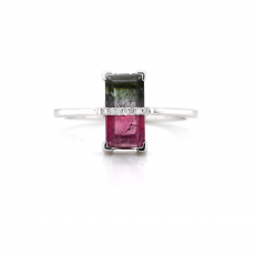 Watermelon Tourmaline 1.21 Carat Ring In 14k White Gold With Accented Diamond
