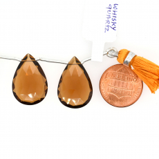 Whiskey Quartz Drop Almond Shape 22x15mm Drilled Bead Matching Pair