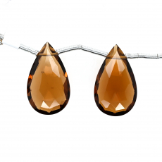 Whiskey Quartz Drops Almond Shape 20x12mm Drilled Beads Matching Pair