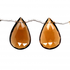 Whiskey Quartz Drops Almond Shape 22x15mm Drilled Beads Matching Pair