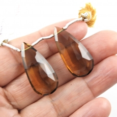 Whisky Quartz Drops Almond Shape 29x13mm Drilled Beads Matching Pair
