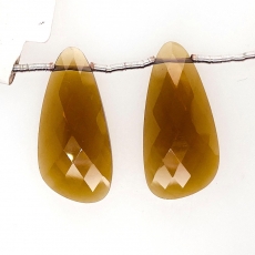 Whisky Quartz Drops Wing Shape 30x15mm Drilled Beads Matching Pair