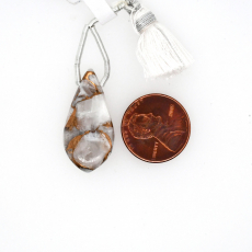 White Copper Calcite  Drop Leaf Shape 29x14mm Drilled Bead Single Piece