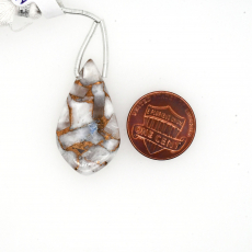 White Copper Calcite  Drop Leaf Shape 32x17mm Drilled Bead Single Piece
