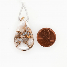White Copper Calcite Drop Almond Shape 33x19mm Drilled Bead Single Pendant Piece