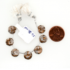 White Copper Calcite Drops Coin Shape 10mm Drilled Beads 7 Pieces
